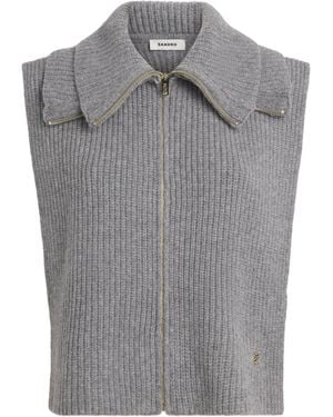 Sandro Wool Knitted Zip-Up Jumper Vest - Grey