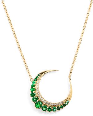 Jacquie Aiche Small, Diamond And Emerald Crescent Moon Necklace - Metallic