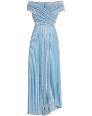 Talbot Runhof Sequinned Off-The-Shoulder Midi Dress - Blue