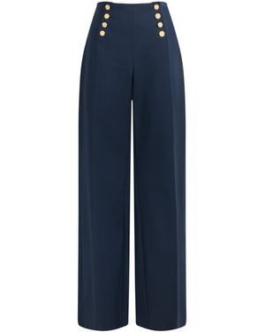 Carolina Herrera Stretch-Cotton Alba Wide-Leg Trousers - Blue