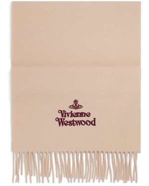 Vivienne Westwood Wool Embroidered Logo Scarf - Natural