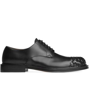 Bottega Veneta Leather Intrecciato-Toe James Oxford Shoes - Black