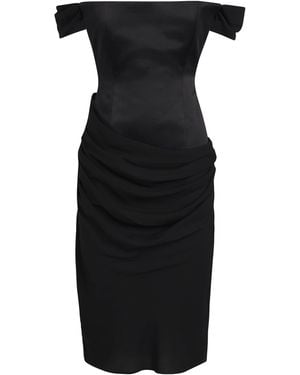 Alex Perry Satin Off-The-Shoulder Corset Midi Dress - Black