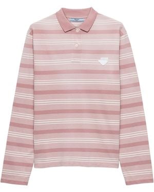 Prada Cotton Piqué Stripe Long-Sleeve Polo Shirt - Pink