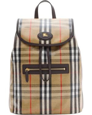 Burberry Leather-Trim Check Highlands Backpack - Natural