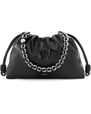 Loewe Large Leather Flamenco Purse Shoulder Bag - Black