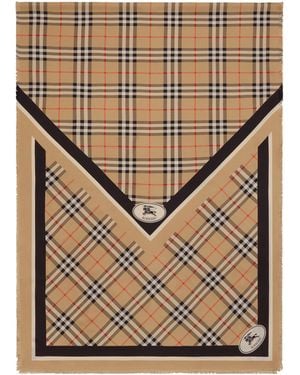 Burberry Silk Check Fringed Scarf - Natural