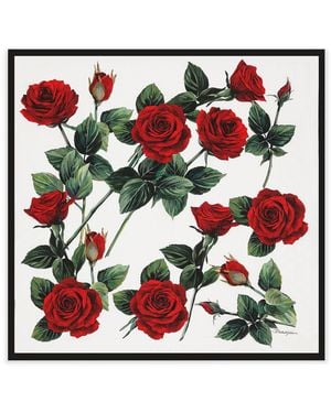 Dolce & Gabbana Silk Rose Interlocking Monogram Scarf - Red