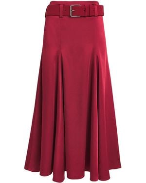 Safiyaa Crepe Belted High-Waist Midi Skirt - Red