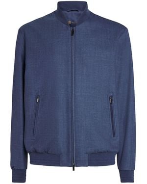 Paul & Shark Wool-Silk-Linen-Blend Bomber Jacket - Blue