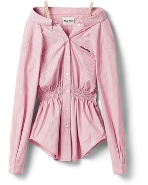 Miu Miu Poplin Stripe Mini Dress - Pink