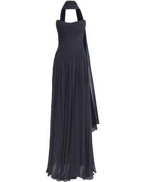 Monique Lhuillier Silk Chiffon Tie-Detail Gown - Blue