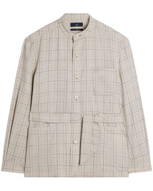 dunhill Wool-Silk-Linen Check Belted Jacket - Natural