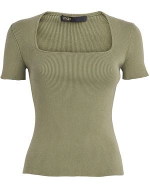 Maje Cotton-Blend Rib-Knit Top - Green