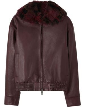Burberry Apos;S Latchford Shearling-Collar Leather Jacket - Brown