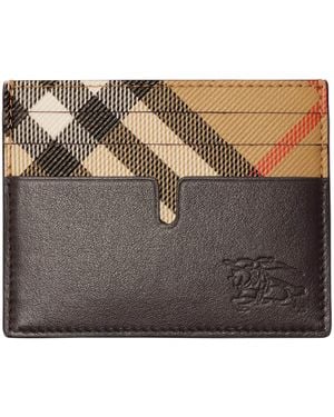 Burberry Leather Tall Pop Check Card Holder​ - Natural