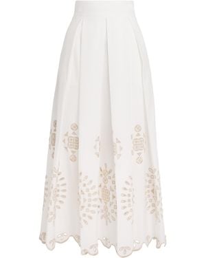 Eleventy Cotton Embroidered Midi Skirt - White