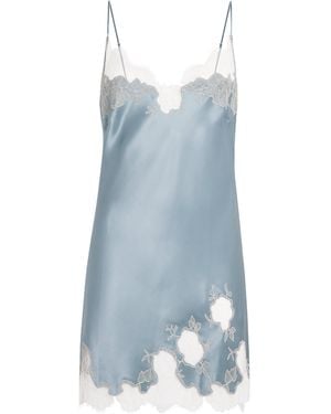 Carine Gilson Silk Lace-Trim Short Slip Dress - Blue
