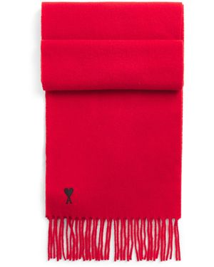 Ami Paris Wool Ami De Coeur Fringed Scarf - Red