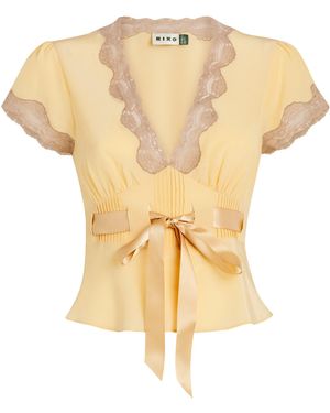 RIXO London Silk Bow Daniela Blouse - Yellow
