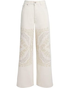 Claudie Pierlot Embroidered Wide-Leg Jeans - White