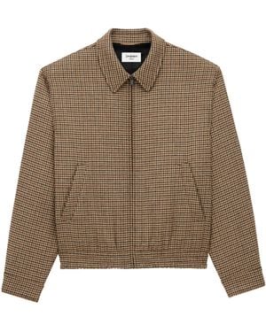 Saint Laurent Houndstooth-Jacquard Woven Jacket - Brown