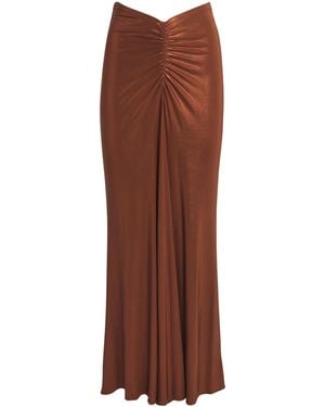LAPOINTE Coated Jersey Ruched Maxi Skirt - Brown