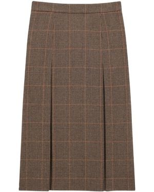 Saint Laurent Check Print Midi Skirt - Brown
