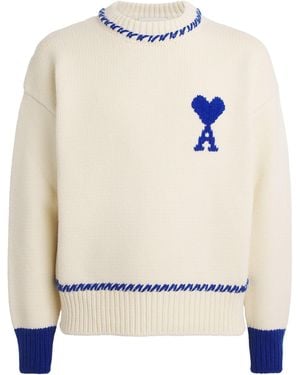 Ami Paris Wool-Blend Ami De Coeur Jumper - White