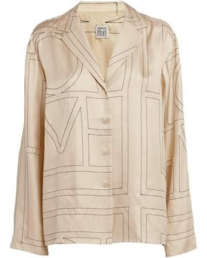 TOTEME Silk Embroidered-Monogram Shirt - Natural