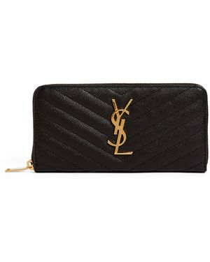 Saint Laurent Wallet Grained Leather Ysl - Black