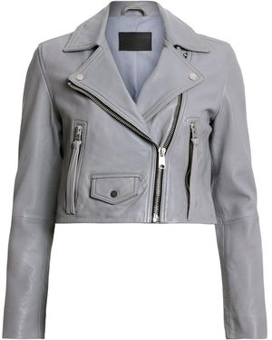 AllSaints Leather Elora Biker Jacket - Grey