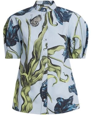 Erdem Cotton Poplin Floral Blouse - Blue