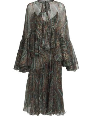 Etro Silk Printed Ruffle Midi Dress - Gray