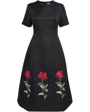 LEO LIN Rose-Embroidered Caroline Midi Dress - Black