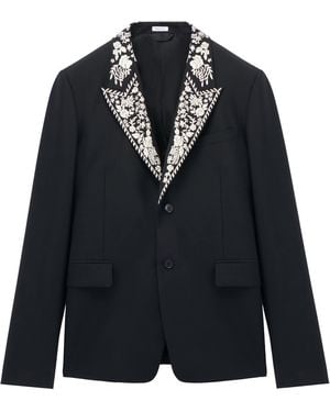 McQueen Wool-Mohair Embroidered Blazer - Black