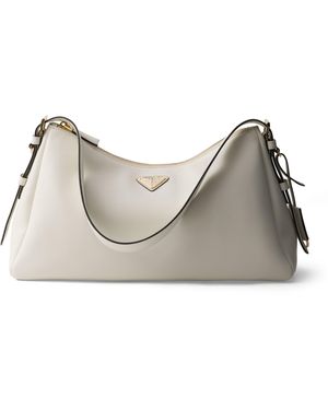 Prada Large Leather Aimée Shoulder Bag - Natural