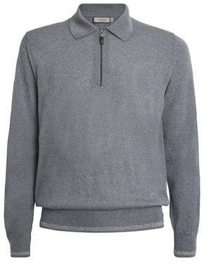 Canali Wool-Blend Zip-Up Polo Shirt - Grey