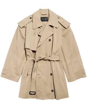 Balenciaga Cotton Cropped Trench Coat - Natural