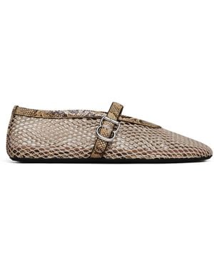 Alaïa Mesh Python Print-Trim Ballet Flats - Brown