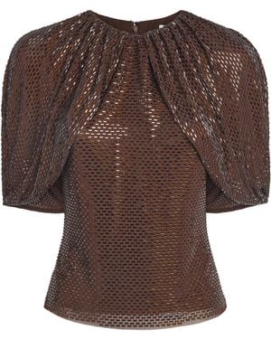 Self-Portrait Embellished Cape-Sleeve Blouse - Brown