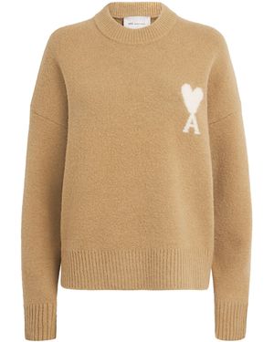 Ami Paris Wool-Blend Ami De Coeur Sweater - Natural