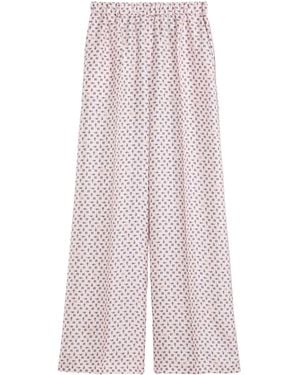 Max Mara Silk Twill Printed Wide-Leg Trousers - Pink