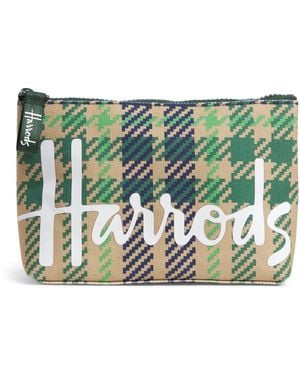 Harrods Small Cotton Tartan Logo Cosmetic Bag - Green