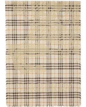 Burberry Wool-Silk Ekd Check Wide Scarf - Natural