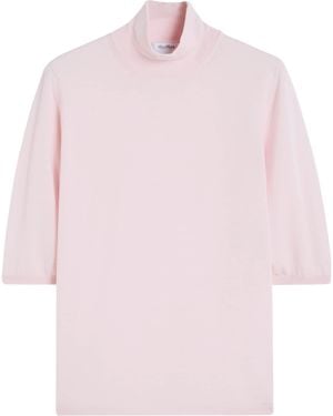 Max Mara Virgin Wool High-Neck Top - Pink