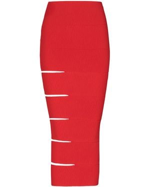 Balmain Long Knit Skirt With Cut-Outs - Red