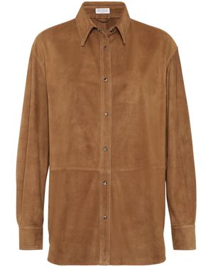 Brunello Cucinelli Suede Monili-Trim Shirt - Brown