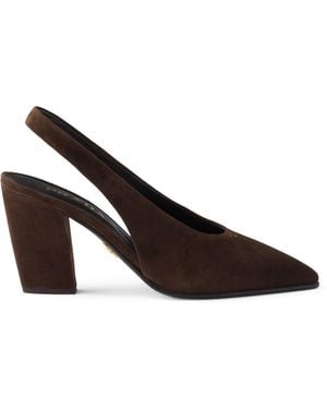 Prada Suede Leather Slingback Pumps 85 - Brown