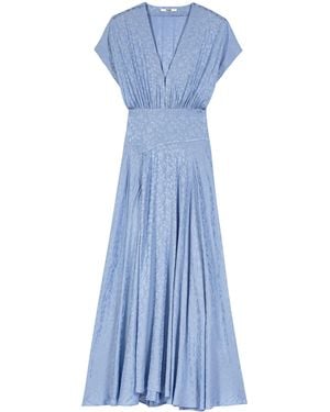 Maje Satin Floral Midi Dress - Blue